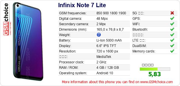 Infinix Note 7 Lite 手機技術數據