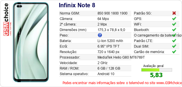 Infinix Note 8 Especificações técnicas do telemóvel 