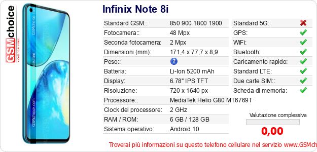 Infinix Note 8i Dati tecnici di telefono cellulare 