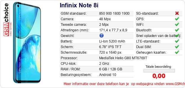 Infinix Note 8i Technische gegevens Infinix Note 8i Technische gegevens