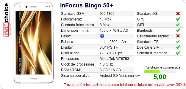 InFocus Bingo 50+ Dati tecnici di telefono cellulare 
