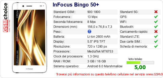 InFocus Bingo 50+ Dati tecnici di telefono cellulare 