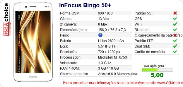 InFocus Bingo 50+ Especificações técnicas do telemóvel InFocus Bingo 50+ Especificações técnicas do telemóvel