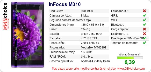 InFocus M310 Datos técnicos del móvil 