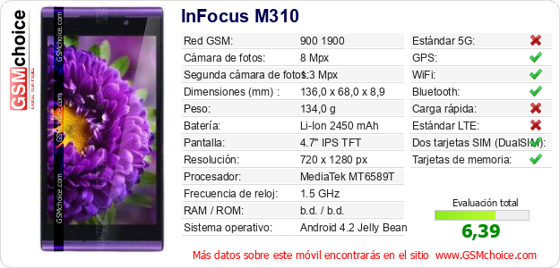 InFocus M310 Datos técnicos del móvil 