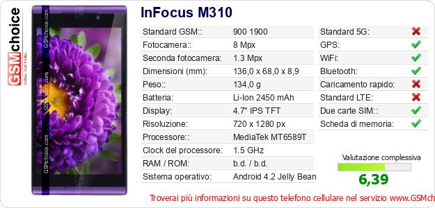 InFocus M310 Dati tecnici di telefono cellulare 