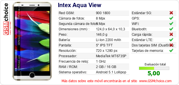 Intex Aqua View Datos técnicos del móvil 