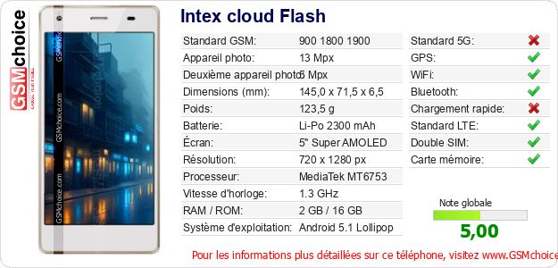 Intex cloud Flash Fiche technique