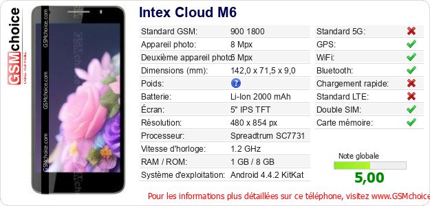 Intex Cloud M6 Fiche technique Intex Cloud M6 Fiche technique