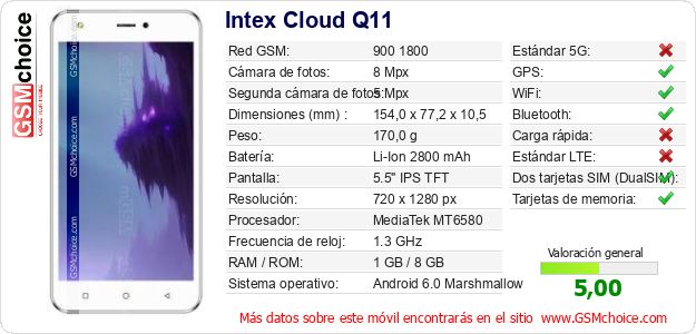 Intex Cloud Q11 Datos técnicos del móvil 