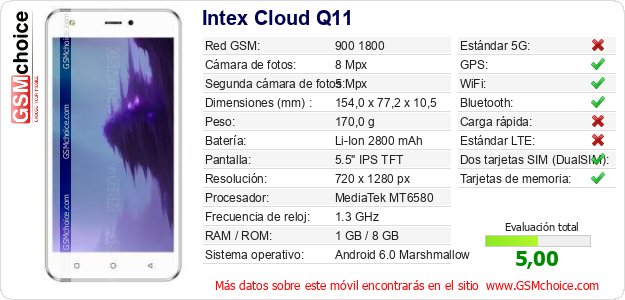Intex Cloud Q11 Datos técnicos del móvil 