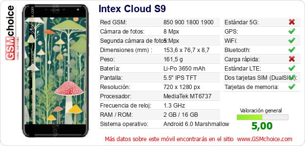 Intex Cloud S9 Datos técnicos del móvil Intex Cloud S9 Datos técnicos del móvil