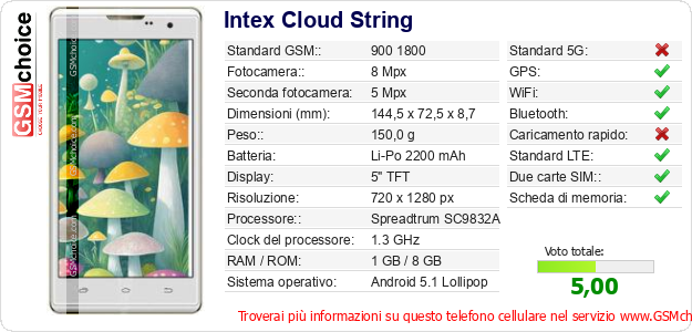 Intex Cloud String Dati tecnici di telefono cellulare 