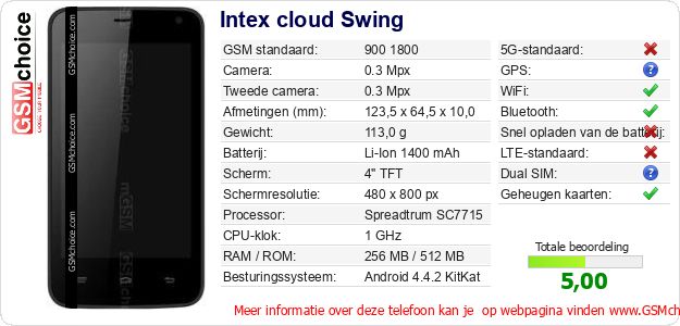 Intex cloud Swing Technische gegevens 