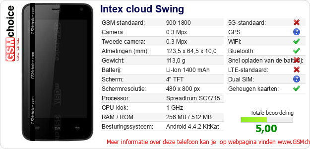 Intex cloud Swing Technische gegevens 