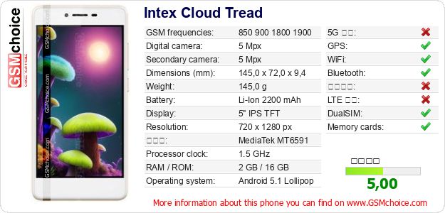 Intex Cloud Tread 手機技術數據