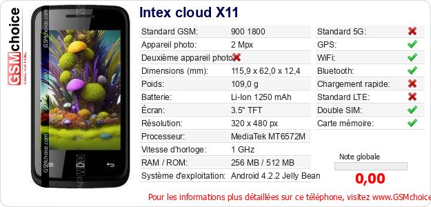 Intex cloud X11 Fiche technique