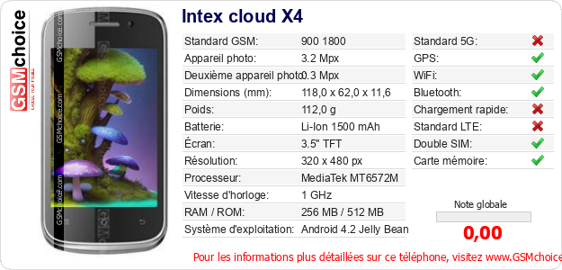 Intex cloud X4 Fiche technique