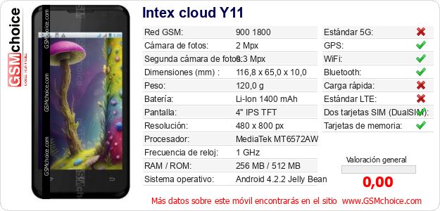 Intex cloud Y11 Datos técnicos del móvil Intex cloud Y11 Datos técnicos del móvil