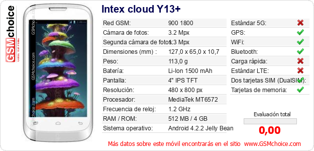 Intex cloud Y13+ Datos técnicos del móvil 