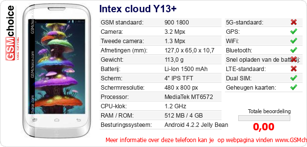 Intex cloud Y13+ Technische gegevens 