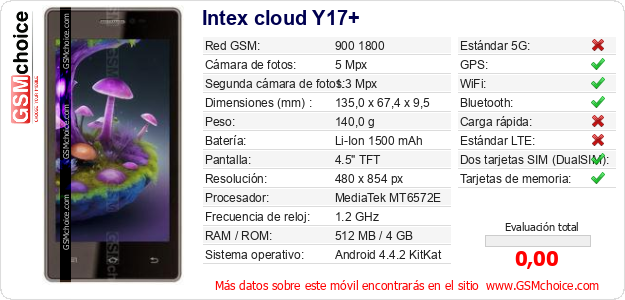 Intex cloud Y17+ Datos técnicos del móvil 