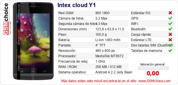 Intex cloud Y1 Datos técnicos del móvil 