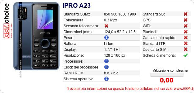 IPRO A23 Dati tecnici di telefono cellulare IPRO A23 Dati tecnici di telefono cellulare