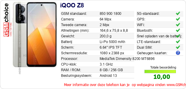 iQOO Z8 Technische gegevens 