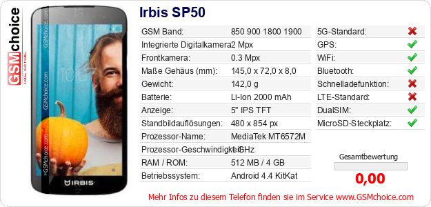 Irbis SP50 technische Daten Irbis SP50 technische Daten