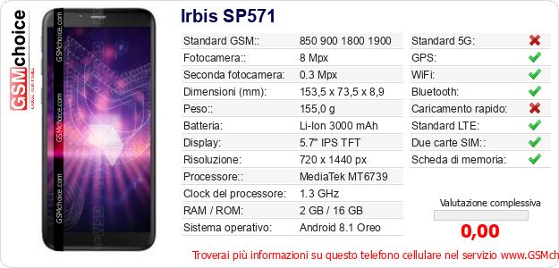 Irbis SP571 Dati tecnici di telefono cellulare 