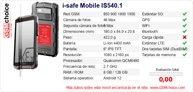 i-safe Mobile IS540.1 Datos técnicos del móvil i-safe Mobile IS540.1 Datos técnicos del móvil