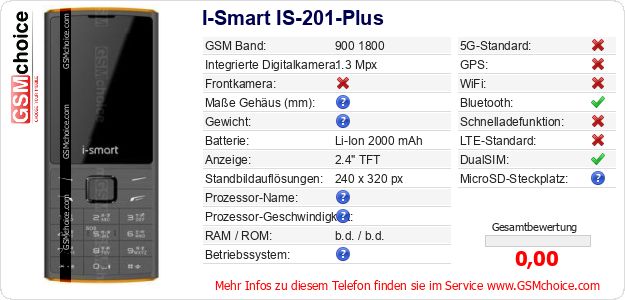 I-Smart IS-201-Plus technische Daten I-Smart IS-201-Plus technische Daten