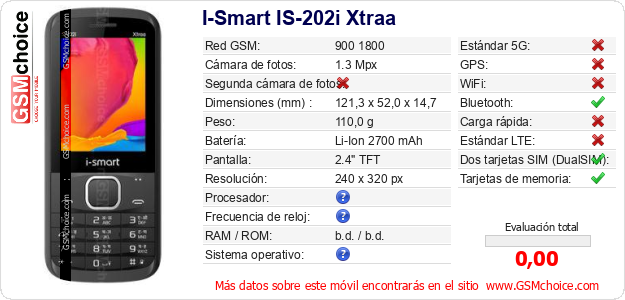 I-Smart IS-202i Xtraa Datos técnicos del móvil 