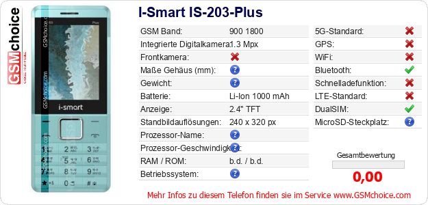 I-Smart IS-203-Plus technische Daten I-Smart IS-203-Plus technische Daten