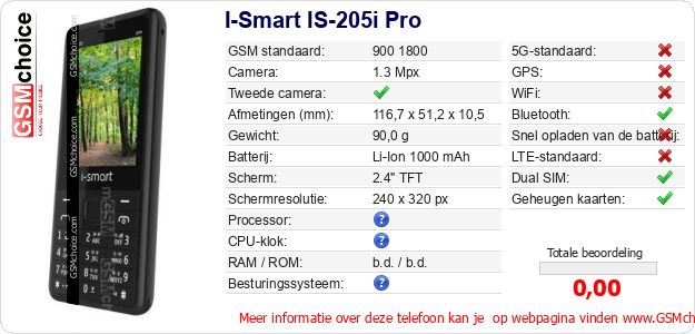 I-Smart IS-205i Pro Technische gegevens 