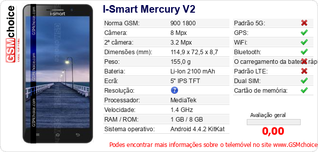 I-Smart Mercury V2 Especificações técnicas do telemóvel 