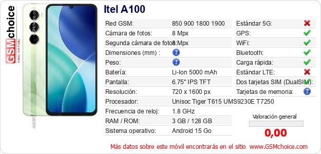 Itel A100 Datos técnicos del móvil Itel A100 Datos técnicos del móvil