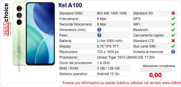 Itel A100 Dati tecnici di telefono cellulare Itel A100 Dati tecnici di telefono cellulare