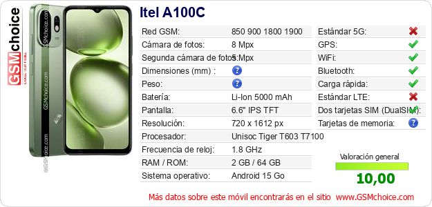 Itel A100C Datos técnicos del móvil Itel A100C Datos técnicos del móvil