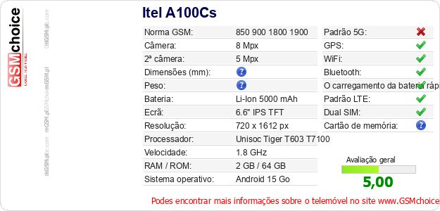 Itel A100Cs Especificações técnicas do telemóvel Itel A100Cs Especificações técnicas do telemóvel
