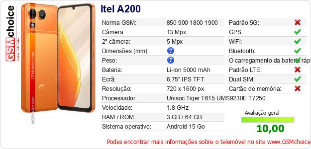 Itel A200 Especificações técnicas do telemóvel 