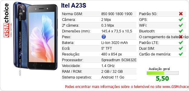 Itel A23S Especificações técnicas do telemóvel Itel A23S Especificações técnicas do telemóvel