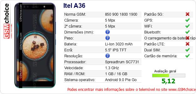 Itel A36 Especificações técnicas do telemóvel 