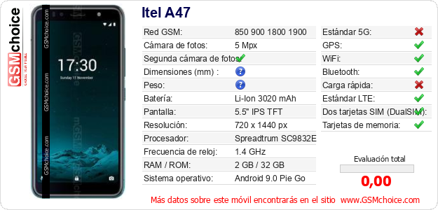 Itel A47 Datos técnicos del móvil 
