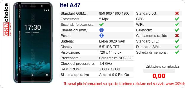 Itel A47 Dati tecnici di telefono cellulare Itel A47 Dati tecnici di telefono cellulare