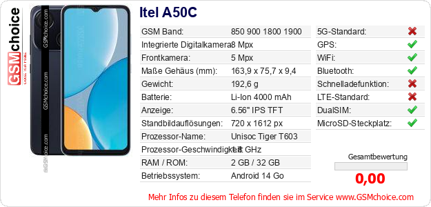 Itel A50C technische Daten Itel A50C technische Daten