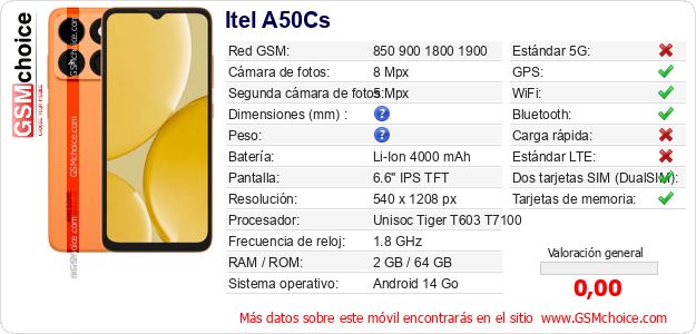 Itel A50Cs Datos técnicos del móvil Itel A50Cs Datos técnicos del móvil