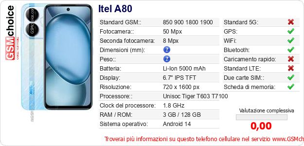 Itel A80 Dati tecnici di telefono cellulare Itel A80 Dati tecnici di telefono cellulare