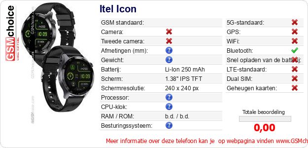 Itel Icon Technische gegevens 